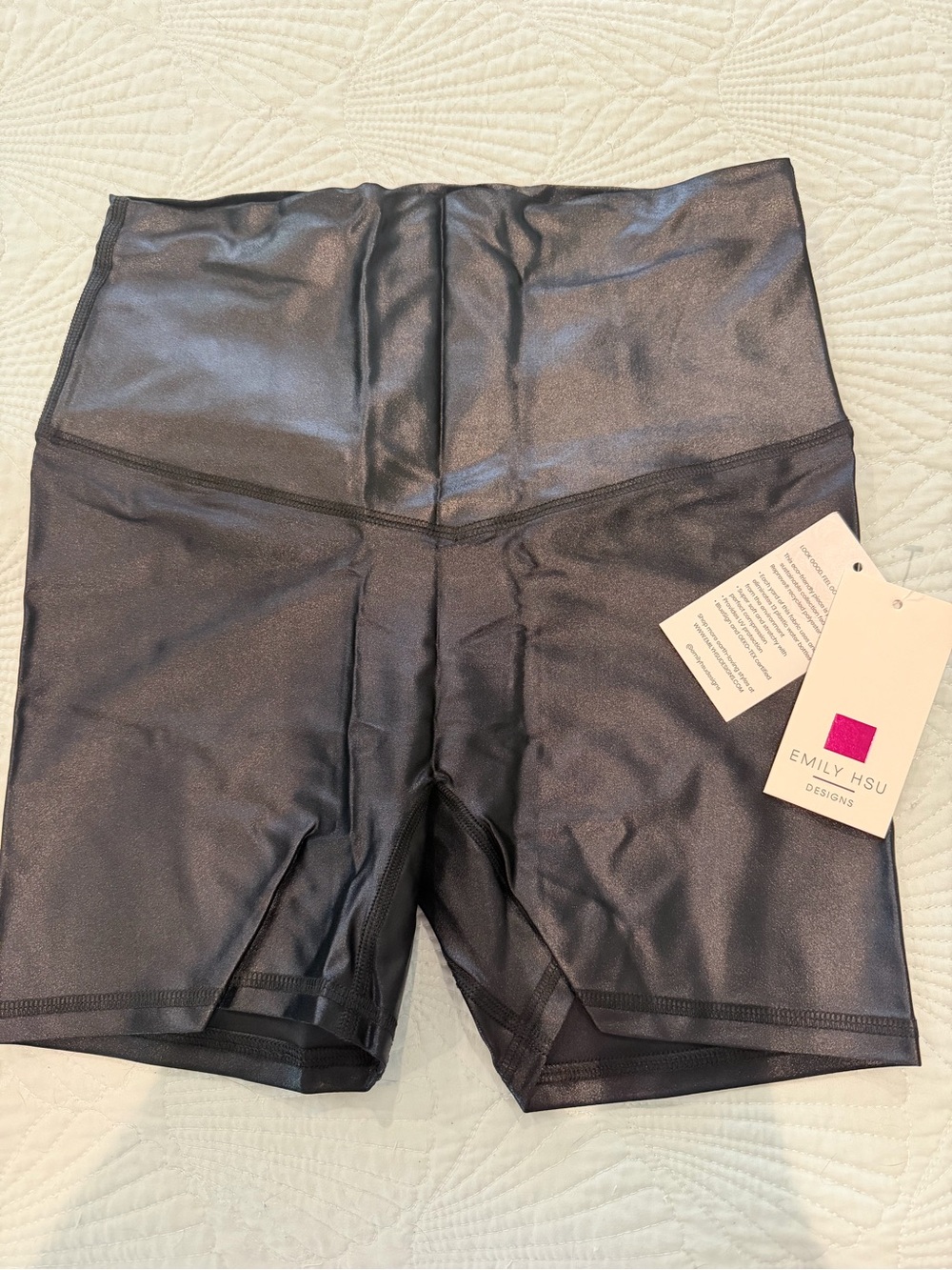 Emily Hsu Designs High-Waist Shimmer Black Women’s Shorts L NWT